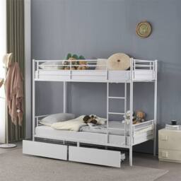 Kelvenix Bunk Bed Frame Single Loft Sleeper white W/drawers - thumbnail 3