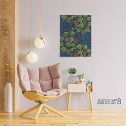 "Artery8 Grape Vine & Leaves Pattern Canvas Wall Art Print W. Morris in Blue - Size: W18"" x H24""" - thumbnail 3