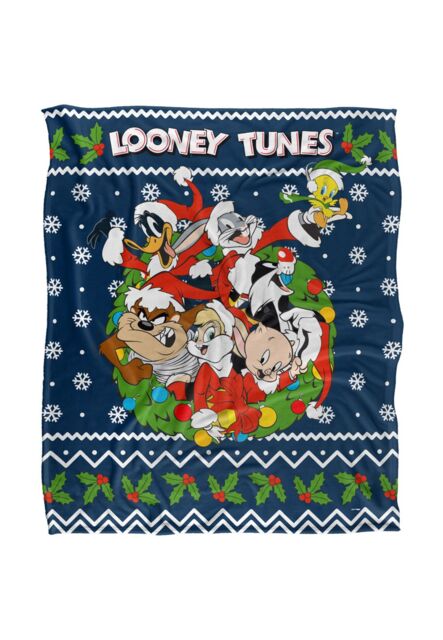 Looney Tunes Blanket, 152x127 cm Looney Christmas Ugly Christmas Sweater Silky Touch Super Soft Throw Blanket in White - image 1