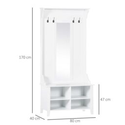HOMCOM Hallway Furniture Set Shoe Bench Storage Mirror Cabinet Coat Rack in White - thumbnail 3