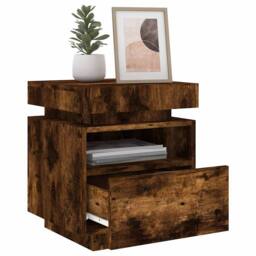 Berkfield Home Decorative Bedside Cabinets with LED Lights 2 pcs Smoked Oak 40x3 in Brown - thumbnail 4