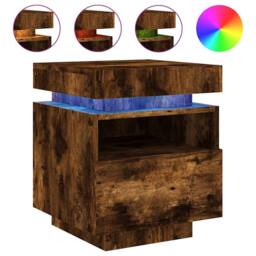 Berkfield Home Decorative Bedside Cabinets with LED Lights 2 pcs Smoked Oak 40x3 in Brown - thumbnail 5