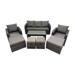 Fimous 3 Seater Sofa Reclining Chair Coffee Table with 4 Footstools in Dark Grey - thumbnail 1