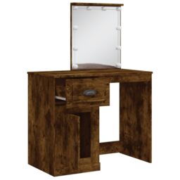 Berkfield Home Dressing Table with LED Lights Smoked Oak 90x42x132.5 cm in Brown - thumbnail 4