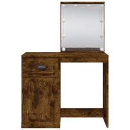 Berkfield Home Dressing Table with LED Lights Smoked Oak 90x42x132.5 cm in Brown - thumbnail 5