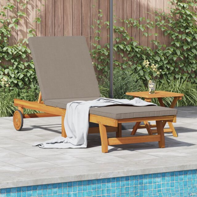 Berkfield Home Sun Lounger with Wheels & Cushion in Taupe Solid Wood in Brown - image 1