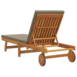 Berkfield Home Sun Lounger with Wheels & Cushion in Taupe Solid Wood in Brown - thumbnail 4