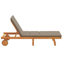 Berkfield Home Sun Lounger with Wheels & Cushion in Taupe Solid Wood in Brown - thumbnail 6