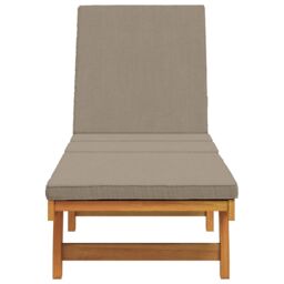 Berkfield Home Sun Lounger with Wheels & Cushion in Taupe Solid Wood in Brown - thumbnail 5