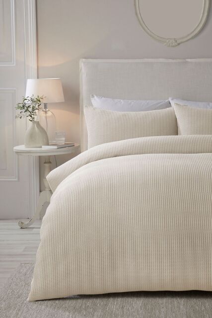 Serene 'Lindly' Waffle Duvet Cover Set in Natural - Size: Super King - image 1