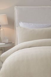 Serene 'Lindly' Waffle Duvet Cover Set in Natural - Size: Super King - thumbnail 2