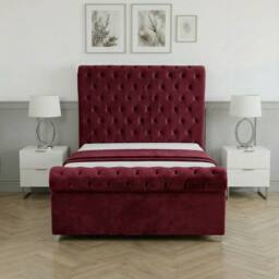 Living Comfort Bedz Regency Sleigh Ottoman Gas Lift Upholstered Bed with 48 Inch Headboard in Maroon - Size: Super King - thumbnail 2