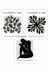 ARTZE Set of 3 Matisse Floral & Nude in Black & Beige Art Posters - Size: W50 cm x H70 cm - thumbnail 1