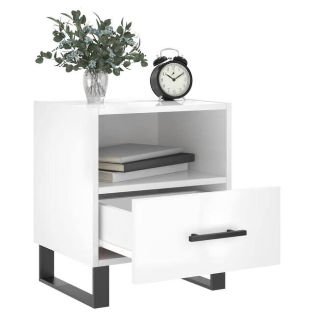 Berkfield Home Modern Bedside Cabinets 2 pcs High Gloss White 40x35x47.5 cm Engi - image 1