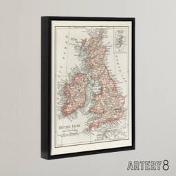"Artery8 1900 British Isles Map Rand Mcnally Black Framed Canvas Art Print in White - Size: W12"" x H16""" - thumbnail 2