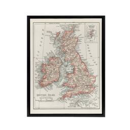 "Artery8 1900 British Isles Map Rand Mcnally Black Framed Canvas Art Print in White - Size: W12"" x H16""" - thumbnail 1