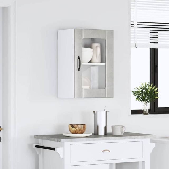 Berkfield Home Kitchen Wall Cabinet with Glass Door Lucca Concrete Grey - image 1