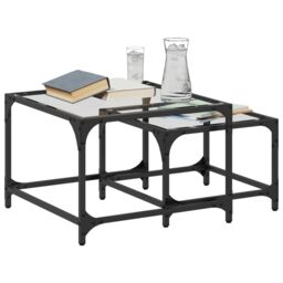 Berkfield Home Nesting Coffee Tables 2 pcs with Transparent Glass Top Steel in Brown - thumbnail 3