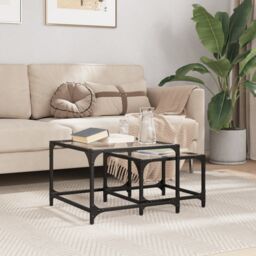 Berkfield Home Nesting Coffee Tables 2 pcs with Transparent Glass Top Steel in Brown - thumbnail 1