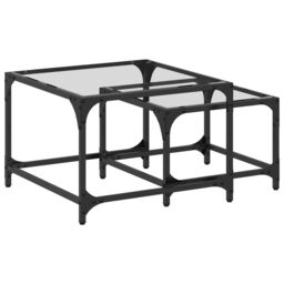 Berkfield Home Nesting Coffee Tables 2 pcs with Transparent Glass Top Steel in Brown - thumbnail 2