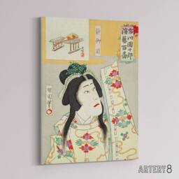 "Artery8 Shizuka Gozen Theatre Portrait Canvas Wall Art Print Kunichika in Orange - Size: W18"" x H24""" - thumbnail 2