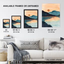 "Artery8 Sun Rising Over Loch Shiel Lakeside Mountains Wall Art Print in Dark Blue - Size: W24"" x H32""" - thumbnail 3