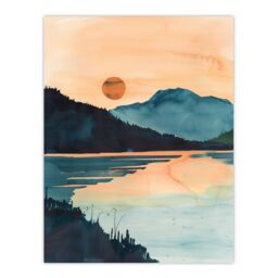 "Artery8 Sun Rising Over Loch Shiel Lakeside Mountains Wall Art Print in Dark Blue - Size: W24"" x H32""" - thumbnail 1