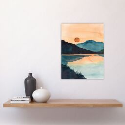 "Artery8 Sun Rising Over Loch Shiel Lakeside Mountains Wall Art Print in Dark Blue - Size: W24"" x H32""" - thumbnail 4