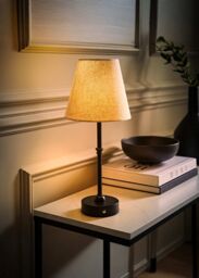 ValueLights Lowe Black Rechargeable Portable Table Lamp with Linen Lamp Shade - thumbnail 2