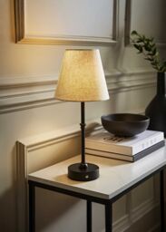 ValueLights Lowe Black Rechargeable Portable Table Lamp with Linen Lamp Shade