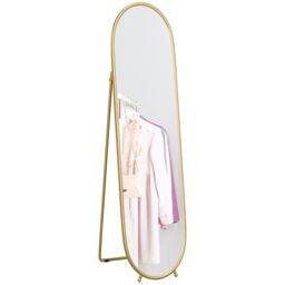 HOMCOM Oval Full Length Mirror with Metal Frame Hanging or Leaning in Gold - thumbnail 2