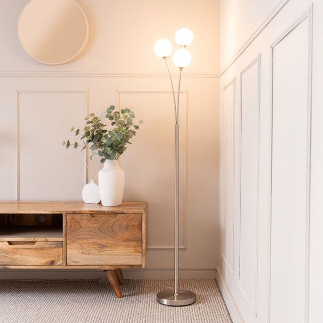 ValueLights Velika 3 Arm Opaque Globe Floor Lamp Light in Silver - image 1