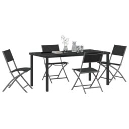 Berkfield Home 5 Piece Garden Dining Set Black Textilene & Steel - thumbnail 3