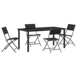 Berkfield Home 5 Piece Garden Dining Set Black Textilene & Steel - thumbnail 2