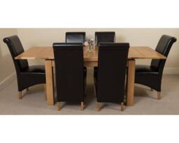 Thats Furniture Richmond 140-220cm Oak Extending Dining Table + 6 Montana Leather Chairs in Black - thumbnail 2