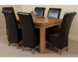 Thats Furniture Richmond 140-220cm Oak Extending Dining Table + 6 Montana Leather Chairs in Black - thumbnail 1