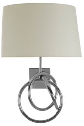 Orsina Wall Lamp With Interlinked Ring Design, High Gloss Nickel Finish With White Fabric Shade, Wall Light in Silver
