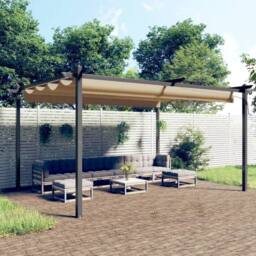 Berkfield Home Sturdy Garden Gazebo with Retractable Roof 4x3 m Taupe in Beige - thumbnail 2