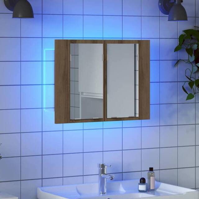 Berkfield Home LED Mirror Cabinet Artisan Oak 60x12x45 cm Engineered Wood in Brown - Size: 60 x 12 x 45 cm - image 1