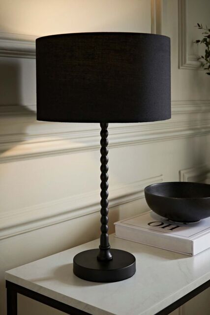 ValueLights Maeve Fabric Drum Lamp Shade Matte Black Bobbin Bobble Table Lamp - image 1