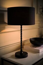ValueLights Maeve Fabric Drum Lamp Shade Matte Black Bobbin Bobble Table Lamp - thumbnail 2