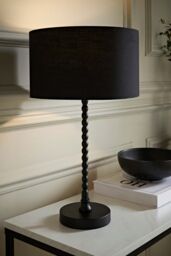 ValueLights Maeve Fabric Drum Lamp Shade Matte Black Bobbin Bobble Table Lamp