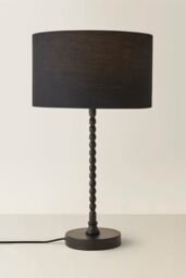 ValueLights Maeve Fabric Drum Lamp Shade Matte Black Bobbin Bobble Table Lamp - thumbnail 3