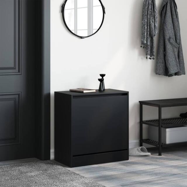 Berkfield Home Shoe Cabinet Black 60x34x63.5 cm Engineered Wood - image 1