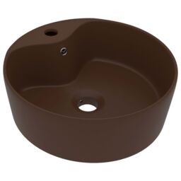 Berkfield Home Luxury Wash Basin with Overflow Matt Dark Brown 36x13 cm Ceramic - thumbnail 2