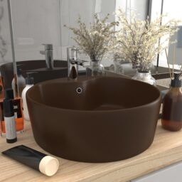 Berkfield Home Luxury Wash Basin with Overflow Matt Dark Brown 36x13 cm Ceramic