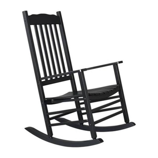 NESTLUNE Outdoor Wood Rocking Chair with Backrest for Patio Garden in Black - Size: 100 cm x 15 cm - image 1