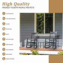 NESTLUNE Outdoor Wood Rocking Chair with Backrest for Patio Garden in Black - Size: 100 cm x 15 cm - thumbnail 3
