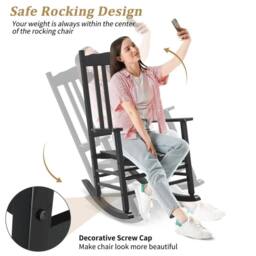 NESTLUNE Outdoor Wood Rocking Chair with Backrest for Patio Garden in Black - Size: 100 cm x 15 cm - thumbnail 5