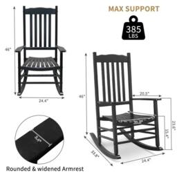 NESTLUNE Outdoor Wood Rocking Chair with Backrest for Patio Garden in Black - Size: 100 cm x 15 cm - thumbnail 2